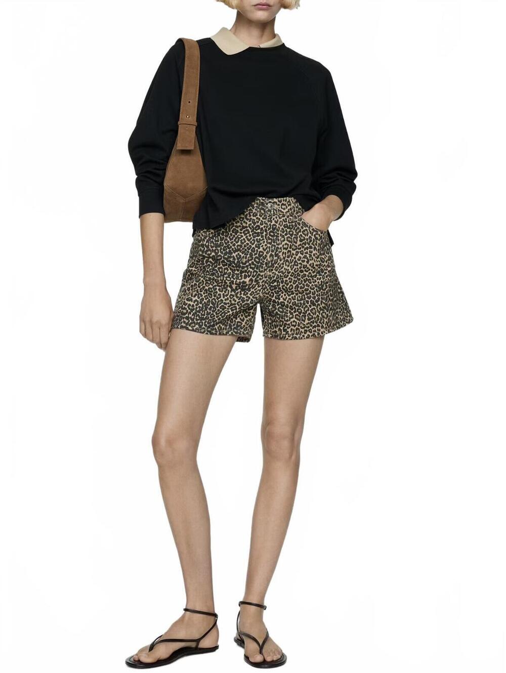 Mango Leopard-Print Straight Shorts NWT Leopard Brown Size 8 / EUR 40